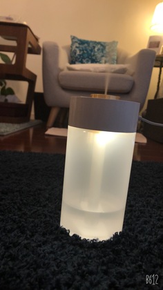 お顔の近くに加湿器置きました。